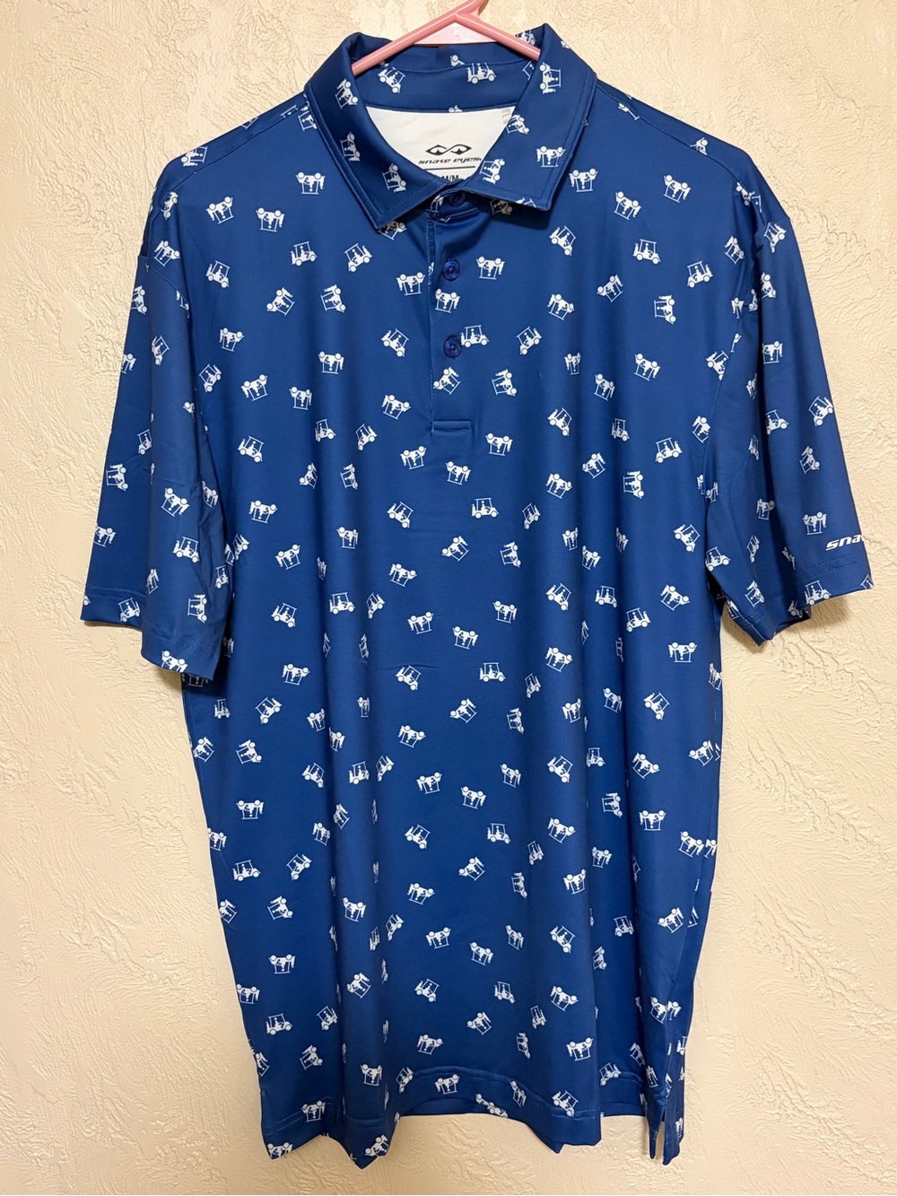 Men's Blue Printed Short-Sleeve Golf Polo by Snake Eyes Medium